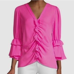 Kobi Halperin Pink Fuchsia Pleated Ruffle sleeve Blouse